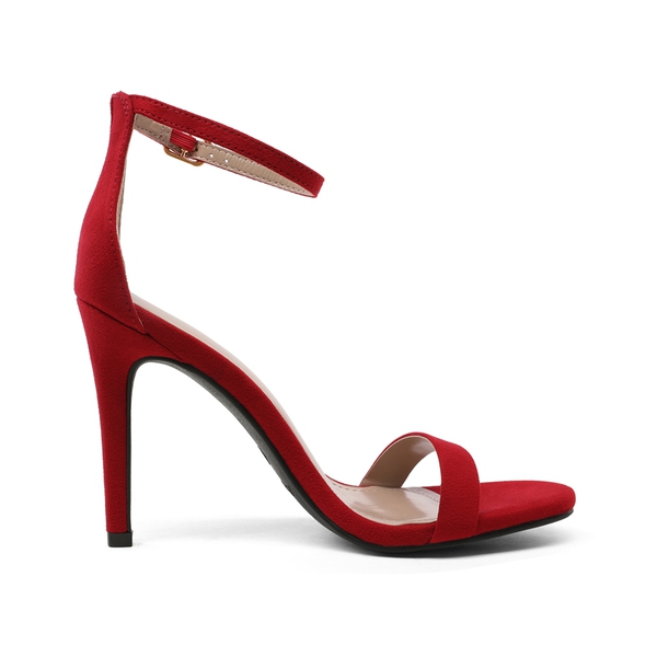 Ankle Strap High Heel Stiletto Sandals - RED SUEDE - 1